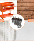 Heavy Duty Metal Plier Organizer And Wall Mount Tool Rack with orange tool cart, pegboard, wooden, concrete walls