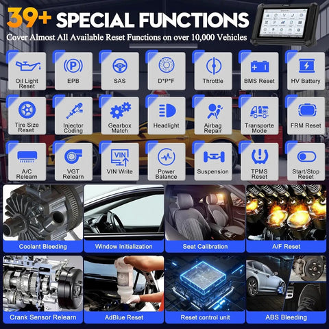 Wireless OBD2 Scanner For Cars With AI Assisted Bidirectional Scan Tool 39 Plus Resets ECU functions displayed on screen