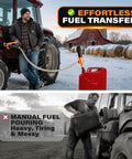 Heavy Duty Battery Powered Fuel Transfer Pump Delivers 2.4 GPM Smooth Flow For Gasoline And Diesel Zero Cord Hassles in action by tractor.
