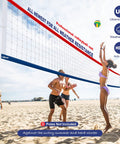 Heavy Duty Outdoor Volleyball Net 32X3FT Net Only with beach players, UV treated HDPE, waterproof nylon coated edges, installed on sand