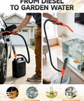 Grab And Go Portable Electric Fuel Transfer Pump Cordless Gas Siphon Battery Operated Fuel Dispenser in use for fuel transfer to an aquarium.
