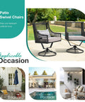 Outdoor Swivel Dining Chairs Set Of 2 With Cushions All Weather Wicker Patio Chairs Made From Twisted PE Rattan Metal Frame
