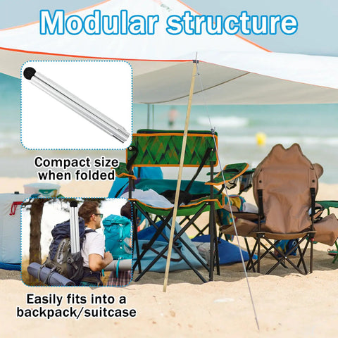 Double Pack 6.56 Foot Beach Tent Poles Replacement For Neso And Gigante Canopies shown supporting a canopy on a beach.