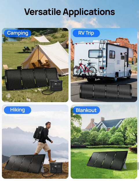 Portable 200W Foldable Solar Panel With Adjustable Kickstand For Power Stations And Off Grid RV Camping IP65 Waterproof