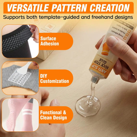 Clear Non Slip Adhesive Glue For Fabrics, Water Based And Odorless, Quick Dry, Precision Tip, in use on textiles and socks
