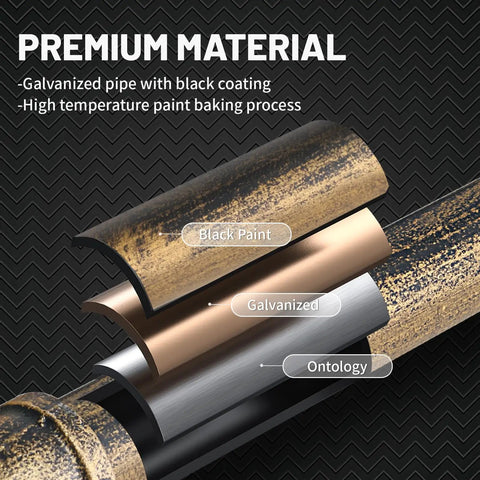 Close-up of galvanized pipe with black coating and different finishes for Heavy Duty Industrial Staircase Handrails 3 Ft Galvanized Pipe Built Damn Tough With Zero Rust Nonsense And A Secure Grip For Easy Diy Install On Indoor Residential Stairs.