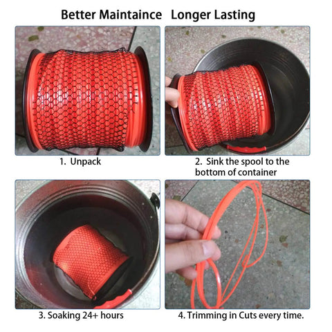 Heavy Duty Square Trimmer Line Spool.095 Inch By 1280 Ft With Built In Cutter Orange 5 Pound Pack soaking in water for better performance