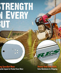 Person cutting wood with chainsaw featuring 18 Inch Chainsaw Bar And Chain Replacement Kit With .325 Pitch And .050 Gauge For OEM Husqvarna Jonsered McCulloch 72 Drive Link K095 Mount Lightweight Laminated Steel Saw Parts