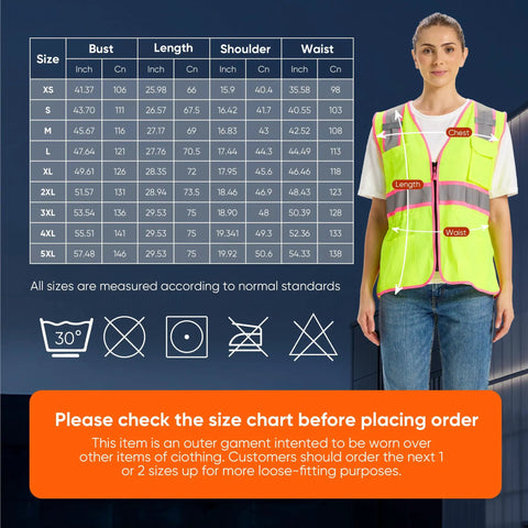 Slim Fit High Visibility Vest For Women With Drawstring Waist Hella Bright Reflective Safety Gear Tailored For Female Figures Size Chart