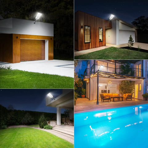 Two Pack Crazy Bright Solar Street Lights Outdoor 120000 Lumens Dusk To Dawn LED Security Street Light illuminating various outdoor spaces