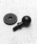17mm Ball Head Converter With One Quarter Inch Universal Screw For Tripods, black aluminum, shown on light background