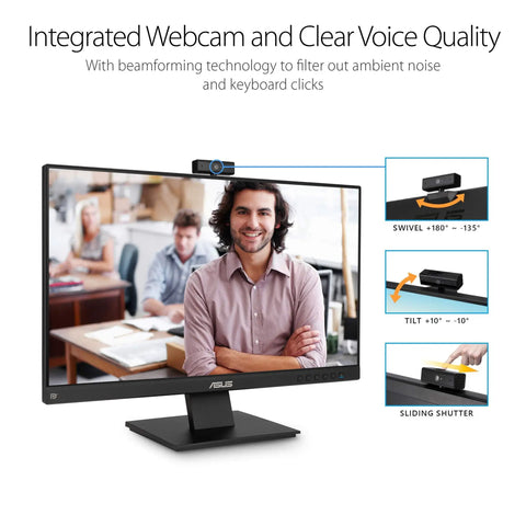 Front view of 24 Inch Business Monitor With Full HD 1080P IPS Frameless Design Built In 2MP HD Webcam Mic Array And Stereo Speakers