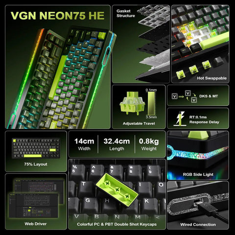 Certified Badass Hall Effect Magnetic Gaming Keyboard Featuring Rapid Trigger Mode And 8KHz Polling Rate With Hot Swappable Keys And Custom Actuation For Ranked Climbers In Black with RGB and adjustable travel.