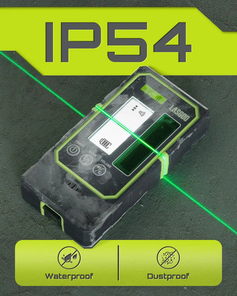 Laser Detector for Line Lasers With Pulse Mode, Dual LCD Display, Backlit Readout, 164 Ft Range, Adjustable Speaker, Bubble Level, Clamp Included, Ideal for Laser Level Calibration, waterproof dustproof receiver