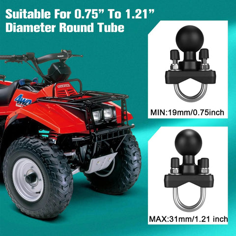 Double U Bolt 1.5 Inch Mount Base For Rails 0.75 To 1.21 Inch Diameter Compatible With C Size 1.5 Inch Double Socket Arm shown on ATV