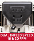 Heavy Duty 15 Inch Thickness Planer 3HP 230V Powerhouse showing dual infeed speed settings of 16 and 20 FPM.