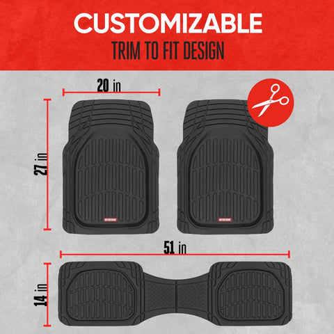 Premium Quality Heavy Duty Hella Durable All Weather Floor Mats Deep Dish Waterproof Trim To Fit Black Rubber Guard Set dimensions 20x27 in.