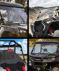 Adjustable Universal UTV Windshield Clamp Strap Kit With Anti Vibration Mounts on a variety of UTV models in rugged settings