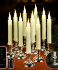 Flameless Ivory Window Candles Kit With 10 Candles And Removable Gold Weighted Plastic Holders, Suction Cups, 20 AA Batteries, And Remote Control Daily Timer For Easy On Off No Fuss Auto Glow