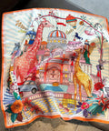 Giraffe Print Silk Scarf 53x53cm Silk Luxury Accessory For Women Hair And Bag Decoration For Everyday Office Style Chic Go To Look Soft Drape And Premium Quality with colorful giraffe illustrations and architectural motifs.