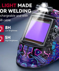 Auto Darkening Welding Helmet With LED Light Solar Powered True Color Lens Top Optical Clarity Four Arc Sensors