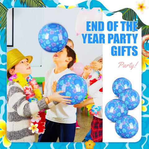 Children playing with Hawaiian Leaves 12 Pack Inflatable Beach Balls 7.87 Inch For Pool And Beach Games Kids Party Favors Birthday Gifts Summer Fun
