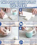 Instructional steps for using Marine Epoxy Putty 200g Two Component Underwater Repair Stick That Holds Up White Marine Grade Waterproof For Holes Gaps Dents Cracks In Hull Metal Ceramics Plastics Wood Tiles Built To Last.