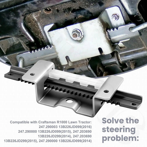 Steering Rack Service Kit For Lawn Tractors And Riding Mowers With Beefed Up Lower Bracket Rack Support And Pinions Built To Fit CC30 CC30H CC30E And R1000 Style Machines Replacement Parts visible with installed view