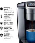 All In One Single Serve Coffee Maker With Strong Brew Power And Temperature Control, Iced Coffee Ready, brewing coffee into blue mug