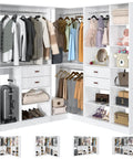 Built Tough Freestanding Walk In Closet 3 Piece Kit With Big Time Storage Shelves Solid Wood Drawers and Hanging Rods for clothing and accessories organization.