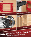 Heavy Duty Precision Aluminum Door Latch And Strike Plate Mortise Tool And Router Template Jig showing alignment steps for installation.