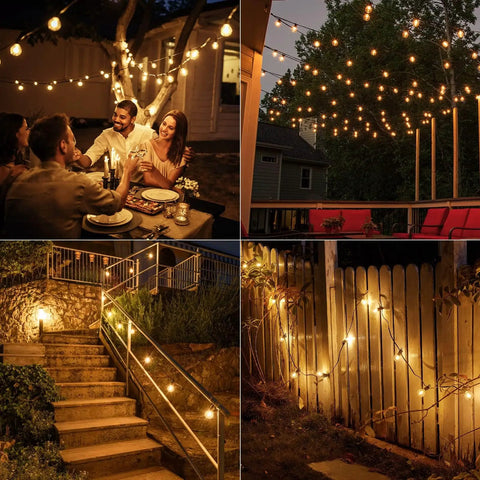 Outdoor String Lights 50ft Connectable Patio Lighting With 52 G40 LED Bulbs Warm White 2200K on patio and garden areas
