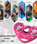 Beefy 30 KN Zipline Pulley Tandem Dual Trolley Kit For Cable And Rope shown with climbing and rescue applications