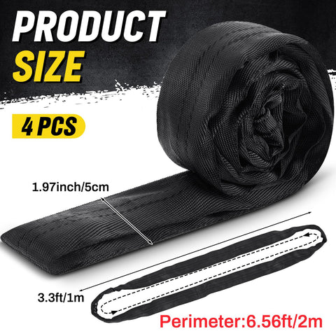 4 Pack 6.6 Ft Endless Round Polyester Lifting Straps For Hoist Rigging Slings Black Heavy Duty with dimensions shown