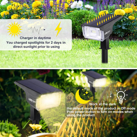 40 LED Solar Landscape Spotlights IP65 Waterproof Outdoor Yard Light 2 Pack Auto On Off Warm White in garden setting