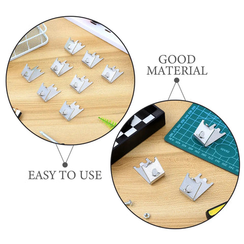 Heavy Duty Stainless Steel Freezer Shelf Clips Set displayed on wooden surface with tools