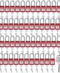 50 Piece Lockout Tagout Padlock Kit With Differently Keyed Safety Locks, Two Keys Per Lock, Red LOTO Locks shown front view