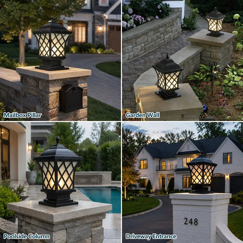 Outdoor Column Light With IP54 Waterproof Rating Glass Shaded Aluminum Post Lamp for garden wall and poolside column