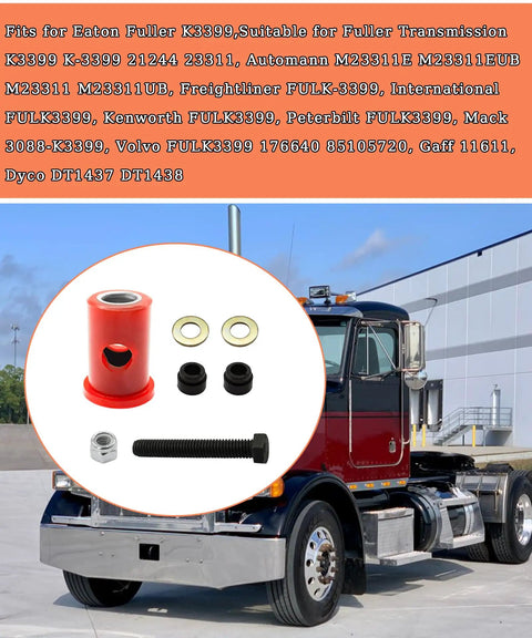 Shifter Isolator Bushing Kit for Heavy Duty Truck Transmissions replaces K3399 K23311E with bolt, nut, bushings close-up.