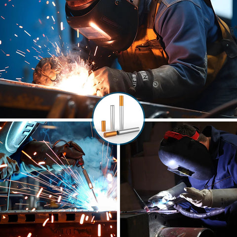 Welding rod storage tubes, 14-inch metal canisters; airproof and waterproof containers for welding rods.