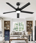 ZMISHIBO 52 Inch Ceiling Fans with Lights in a modern living room with aluminum blades and control remote.