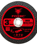 FOXBC 3-inch metal-cutting wheel disc for die grinder with 3/8 in arbor, black abrasive surface, front view