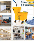 35 Quart Side Press Wringer Mop Bucket Set On Wheels With Industrial Mop for Commercial and Residential Use