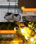 Auto On Solar Lanterns For Outdoors Upgraded Hanging Garden Lights Metal Waterproof Lanterns For Yard Patio Pathway Decor IP65 Black 2 Pack 800mAh Battery Keeps Your Space Lit All Night showing day and night modes