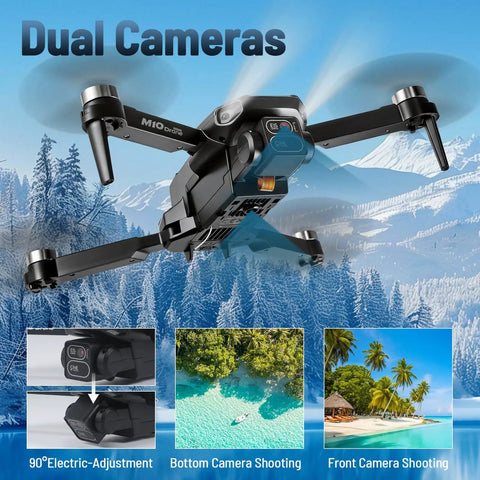 4K HD FPV Mini Drone With Camera For Beginners, Brushless Motors hovering over snowy mountain landscape