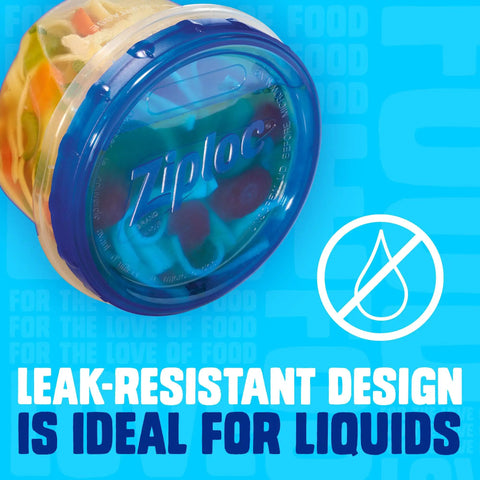 Twist N Loc Leak Resistant Food Storage Containers Set Of Nine Small Round Keeps Food Fresh For Leftovers And Lunches Ideal For Meal Prep And On The Go showing blue lid with leak-resistant feature