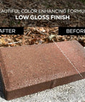 Pro Grade Wet Look Concrete And Paver Sealer 5 Gallon Water Based Acrylic Coating on brick, showcasing low gloss finish after application.
