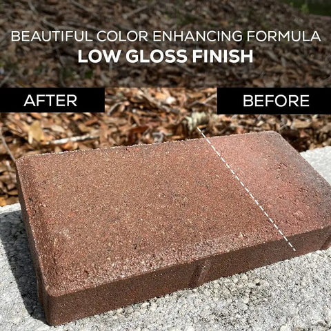 Pro Grade Wet Look Concrete And Paver Sealer 5 Gallon Water Based Acrylic Coating on brick, showcasing low gloss finish after application.