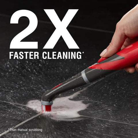 Cordless Power Scrubber With Multi Purpose Head, Water Resistant Scrub Brush cleaning black tile with soapy water