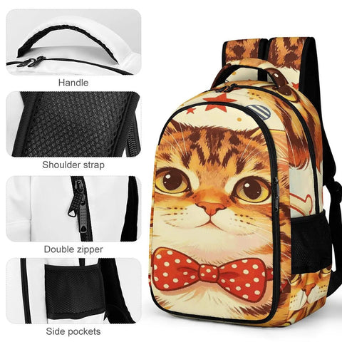 Printed Cat Theme Backpack For Everyday Use Dope Unisex Large Capacity Daypack With Durable Polyester Fabric And Smooth Zipper